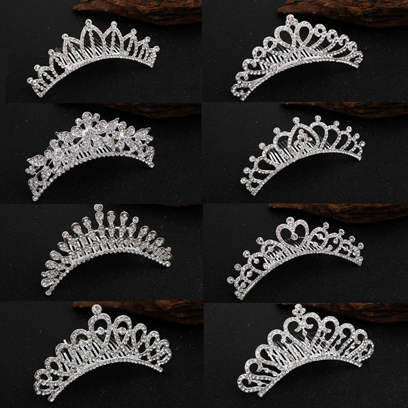 Shiny Crystal Crown Hairbrush Child Headdress Wedding Bride Bridesmaid
