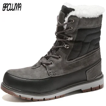 

New Winter Men's Snow Boots Warm Plush Fur Men Ankle Boots High Quality Male Motorcycle Boots Outdoor Waterproof Mens Work Shoes