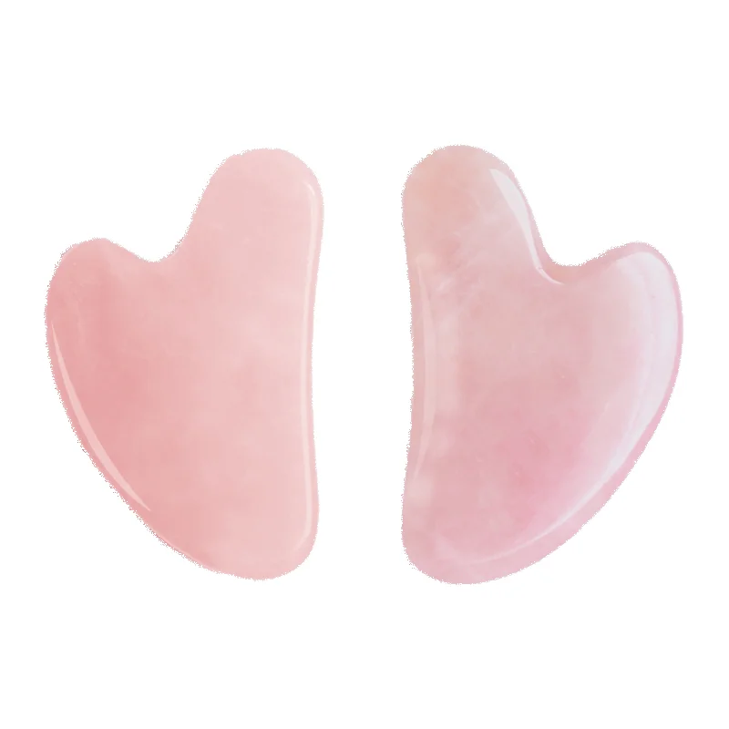 2шт Нефритовый камень гуаша с пилообразным натуральным розовым кварцем лицевой