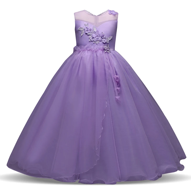Style3 Purple Платье для девочек; свадебное платье; вечерние платья принцессы для девочек с открытой спиной; костюм с блестками и бантом; детское Пышное длинное платье; От 5 до 14 лет - Цвет: Style3 Purple
