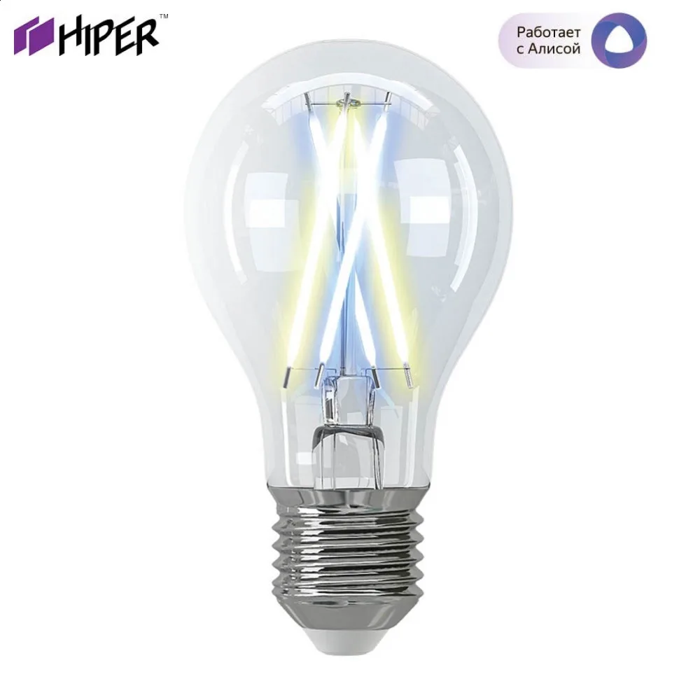 Умная LED E27 лампочка Wi Fi HIPER IoT A60 Filament теплый холодный белый свет|Светодиодные