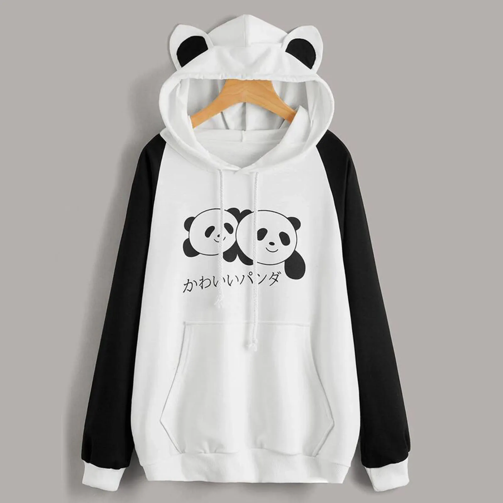 Cartoon Panda felpa donna felpe con cappuccio Kawaii nero bianco