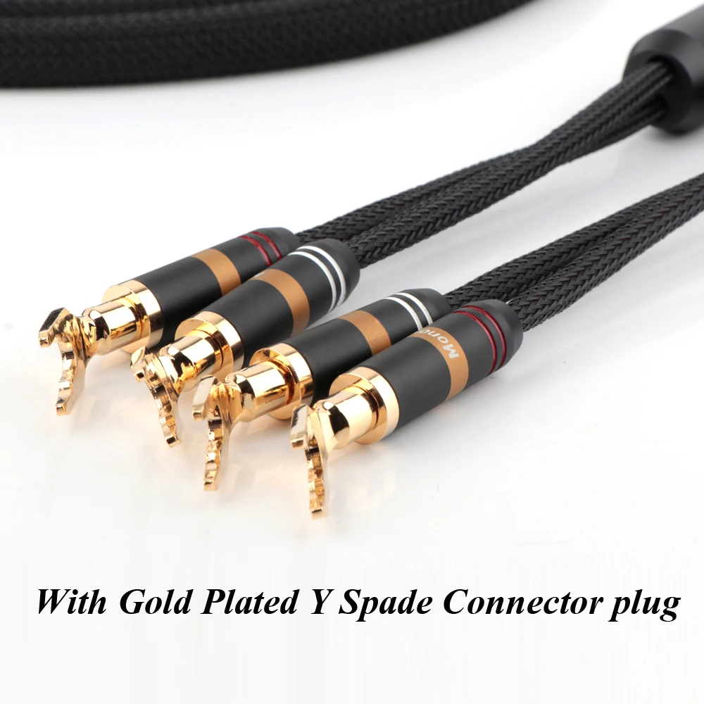 Paar Monosaudio Audiophile Lautsprecherkabel 12AWG mit Bananenstecker/Y-Flachstecker OFC Kupfer Nylon geflochtenes Lautsprecherkabel für Subwoofer – Detail 9