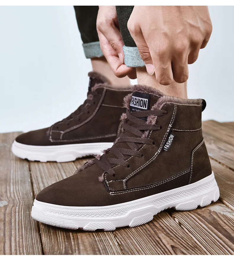 Men Boots Short Plush Warm Snow Boots Fashion Ankle Boots Winter Comfortable Men flats Men Footwear Black