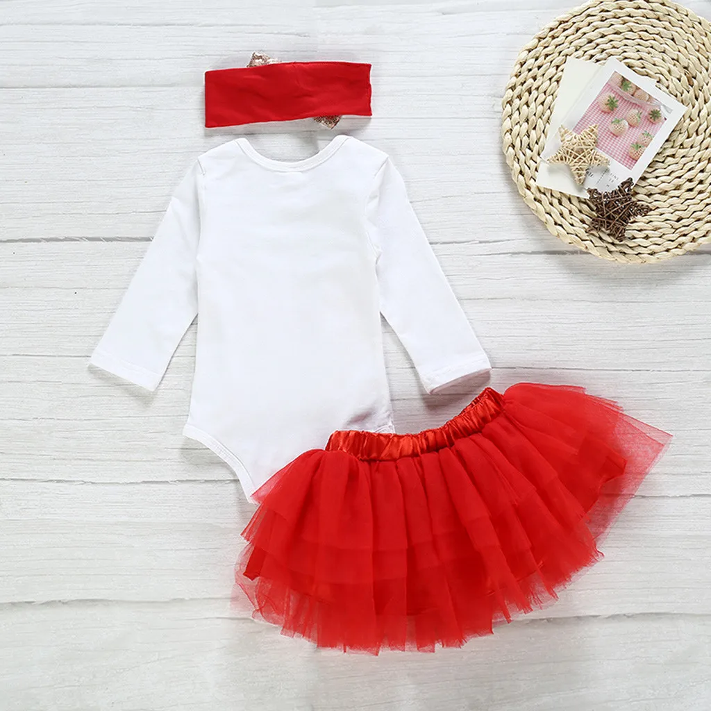 my first christmas girl set newborn clothes romper Christmas Day Letter Romper+Tutu Dress+Bow Hairband baby girl winter clothing