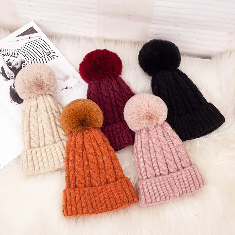 Теплые меховые женские головные уборы с помпоном Beanie 2019 зимние шапки для женщин