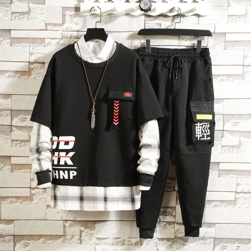

[Control 105 "Mock Two-Piece Korean-style Loose-Fit Pullover Students Set 2019 New Style Hoodie Men's Fashion T03