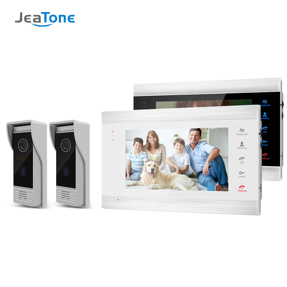 

Jeatone 7 Inch TFT Wired Smart Video Doorbell Intercom System with 2 Night Vision Monitor + 2x1200TVL Rainproof Door Phone