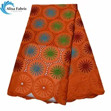 Оранжевый цвет Африканский маркизет кружевные ткани с камнями и высокое качество хлопок кружева ткани с вышивкой кружева для свадьбы