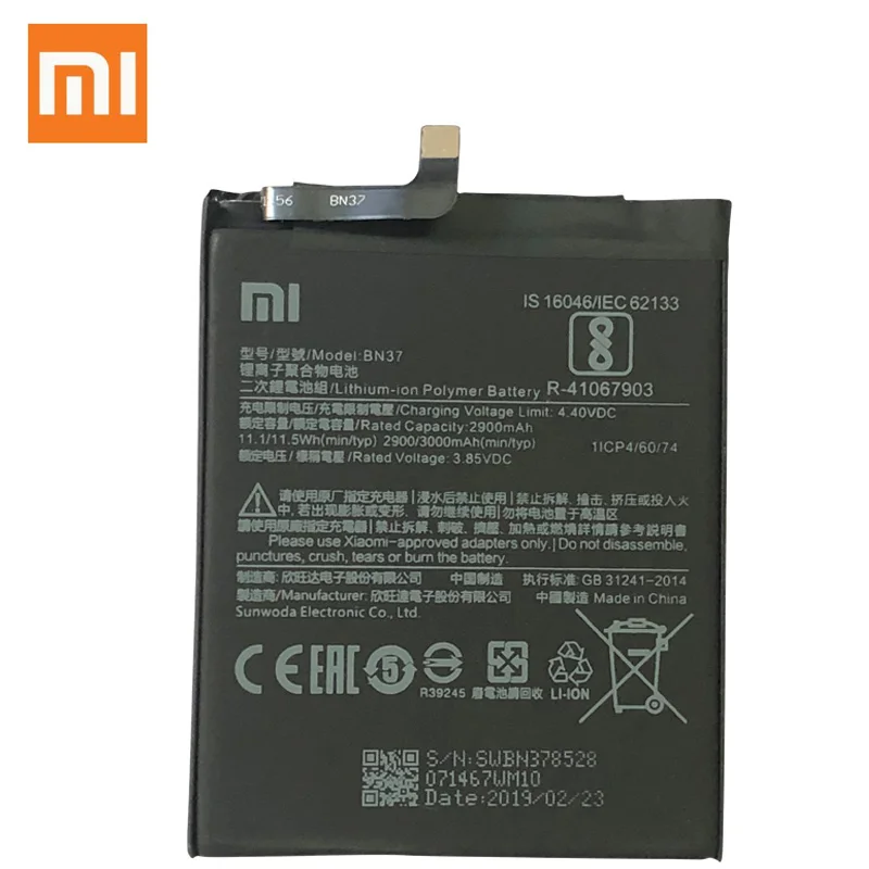Оригинальный BN37 Мобильный телефон батарея для Xiaomi Redmi 6 6A 2900mAh Замена литий ионная