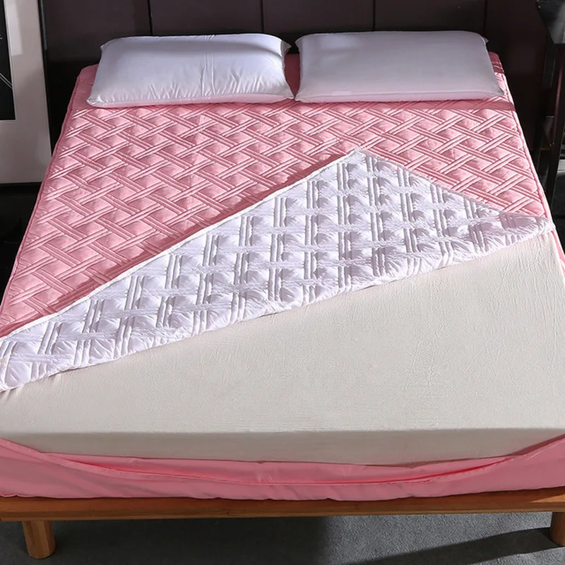 New Six Sides All Inclusive Quilted Mattress Cover Soft Fiber Topper Pad Plain Solid Color Bed Matt