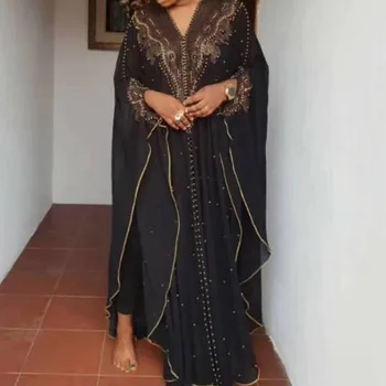 

African Vintage Maxi Two Pieces Dress 2020 Women Casual Loose Diamond Summer V Neck Long Bawting Sleeve Oversized Dresses Robe
