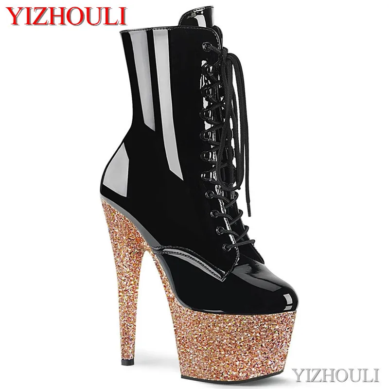 

Pole dancing performance, sequined bag with waterproof platform, 17cm high-heeled ankle boots, 7in sexy model, dancing shoes