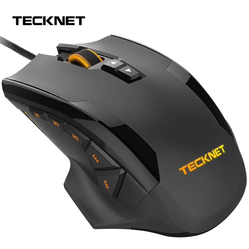 Продажа Tecknet 16400 Точек на дюйм игровой Мышь лазерной Мышь 10 программируемых макро Кнопка RGB Подсветка 3 светодиодные режимы проводной MMO компьютер мы...