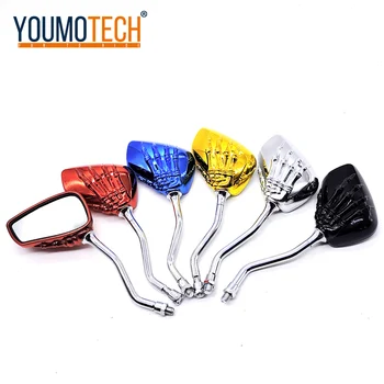 

10mm Aluminum Chrome Skeleton Skull Hand Claw Rearview Mirror Motorcycle Rear View Mirrors For Harley Chopper Custom