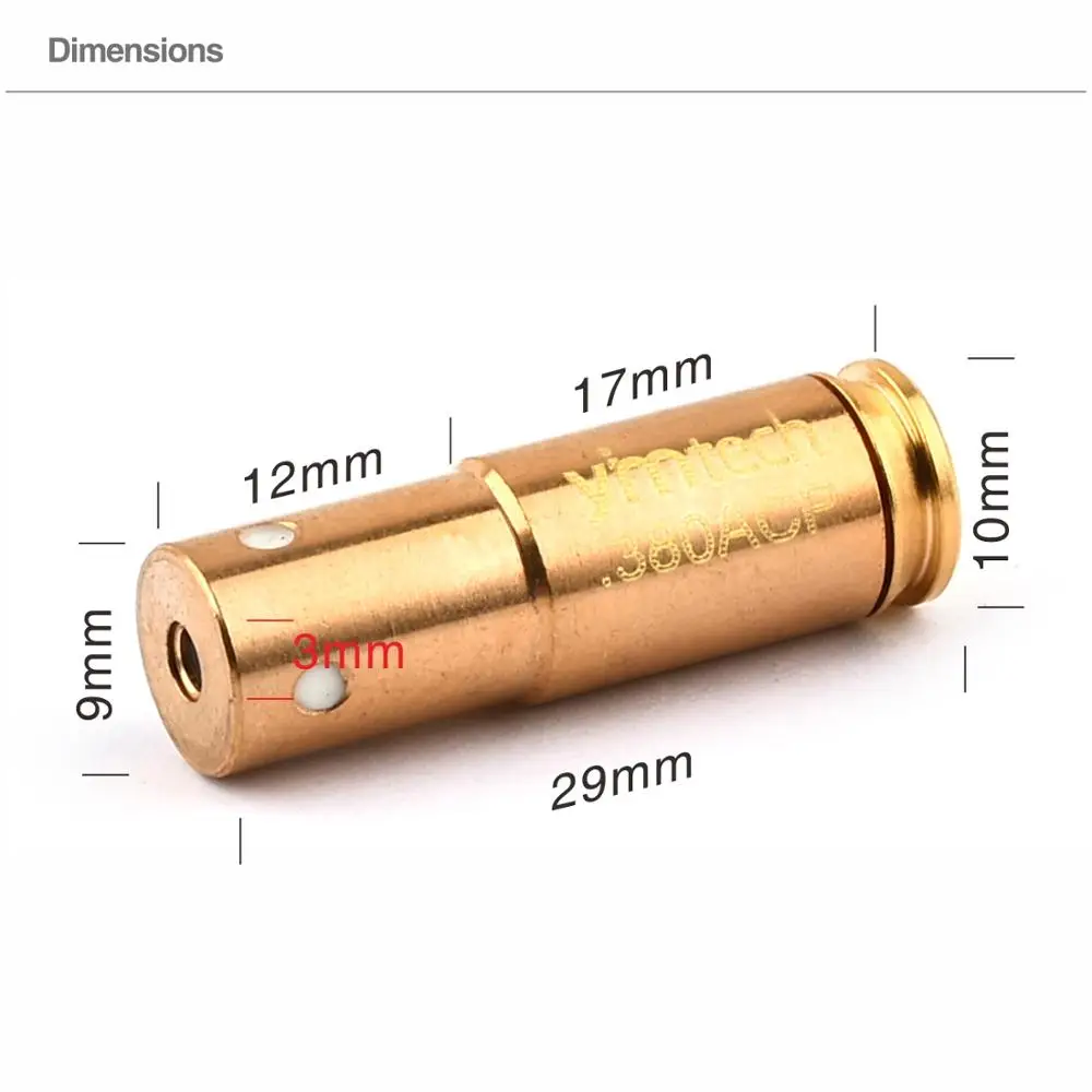 380ACP Boresighter Universal Laser Bore Sight, Red Dot Laser Cartridge Gun, Pistols Bullet