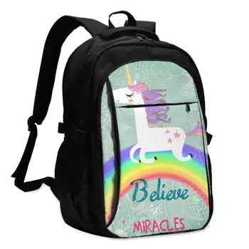 

Bags School Bags For Boy Girl TeenagerCute Unicorn With Rainbow USB Charge Computer Laptop Back Pack