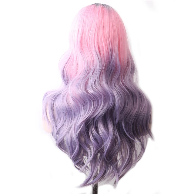 WoodFestival Wavy Synthetic Hair Wig Cosplay Ladies Colored Long Wigs For Women White Pink Red Dark Brown Green Blue Grey Ombre Same As Picture
