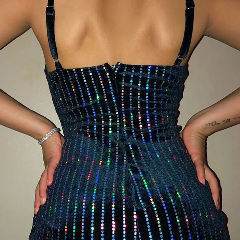 Colorful Dot Sequined Mini Dress Sexy Bodycon Night Club Party Short Dress