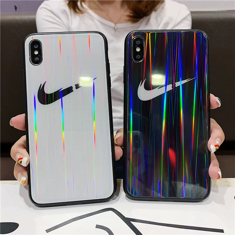 

Luxury Street Sport Brand laser Glass phone case for iPhone XR 11 XS Pro MAX 7 8 plus 3D fashion white Cover for Samsung S9 S8