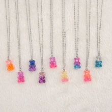 1 шт, Женское Ожерелье, многоцветный резиновый медвежонок, подвеска для детей, подарок на день рождения, Женские Ювелирные изделия