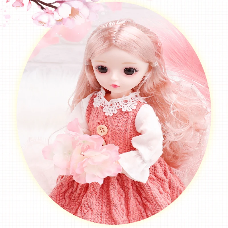 Muñeca de belleza de 30cm para niñas, 18 articulaciones móviles, maquillaje, vestido de muñeca con vestido de moda, juguetes de pelo largo, regalo para niños y niñas