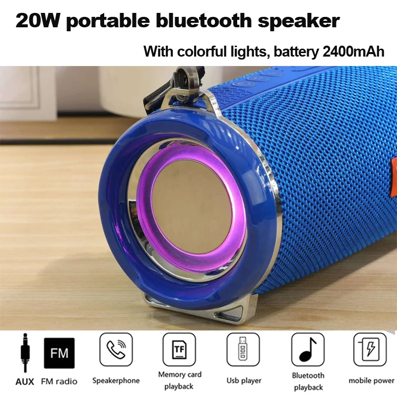 

20W waterproof high-power portable bluetooth speaker column with colorful lights for PC computer boom box music center speaker r