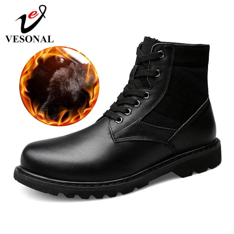 VESONAL/брендовые зимние ботинки из натуральной кожи; Новые короткие плюшевые зимние ботинки для мужчин и взрослых; повседневные мужские Ботильоны; удобная обувь в деловом стиле