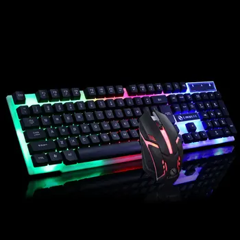 

Einglish USB Wired 104 Key Keyboard Mouse Combo Set LED Backlight For Notebook Laptop Desktop Gaming PC Office Supplies Mice