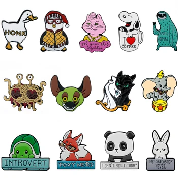 

Introvert Green Turtle Pizza Tortoise Pins Untitled Goose Honk Game Brooches Cute Cat Kitty Dog Panda Fox Rabbit Bee Lapel Pins