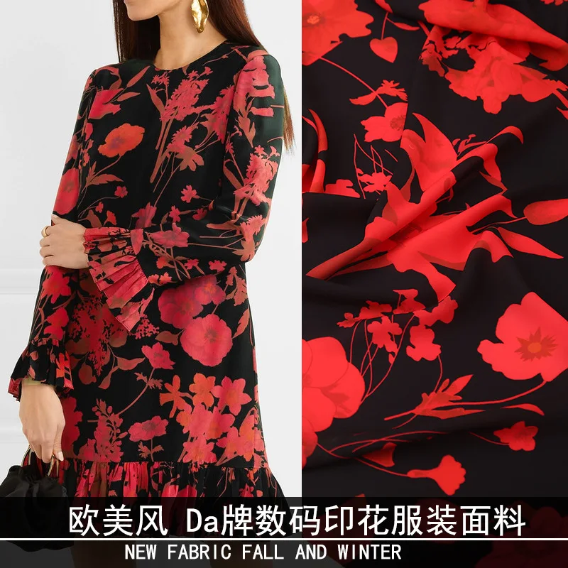 

Black printed polyester twist fabric 150cm width sewing summer fashion ladies shirt pajamas fabric for dress material