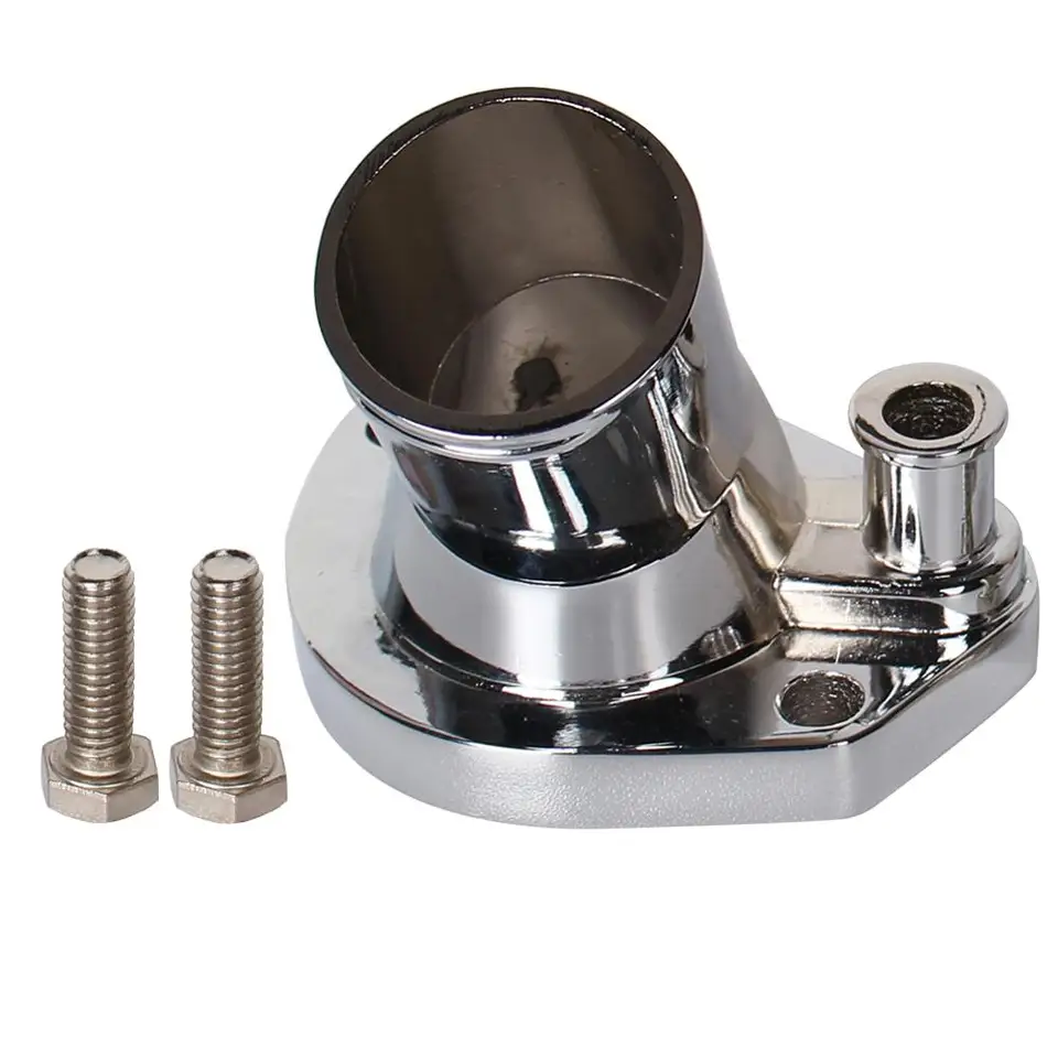 シボレー　ビレットスイベル　ウォーターネック 90° 　ポリッシュ ホットロッド 　インパラ　ベルエア　カマロ ビレット アルミニウム 90° 1.5\" 回転サーモスタット ハウジング