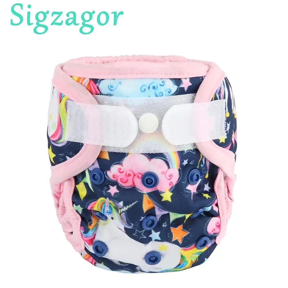 

[Sigzagor]1 Newborn Baby Hook and Loop Cloth Diaper Cover Nappy Double Gusset 4.4-10lbs 2kg-5kg