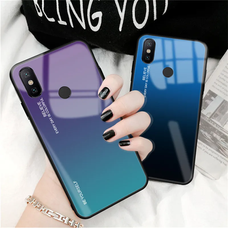 Gradient Painted Tempered Glass Case For Xiaomi Mi8 Mi A2 Lite A1 Pocophone F1 Mi6 Phone Case Redmi Note 5 6 Pro Mi6X Mi5X Cover (27)
