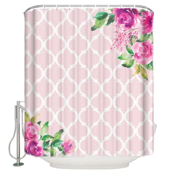 

Spring Pink Flower Moroccan Pattern Bathroom Shower Curtain Home Decoration Bathroom Accessories Shower Curtain