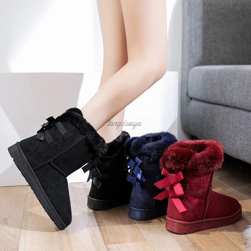 Bow knot Women Ankle Boots Lace Up Plush Warm Women Winter Snow Boots New  Arrival Female Winter Boots Red botas femininas|Ankle Boots| - AliExpress