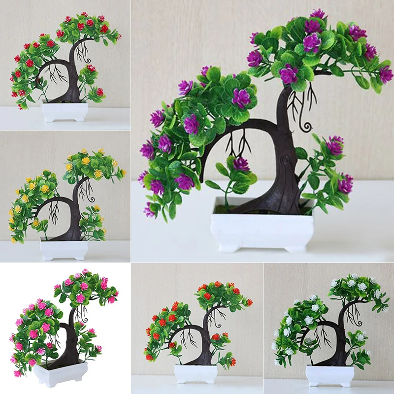Artificial Bonsai Flower Tree Potted Welcoming Fake Plant Home Window Decoration