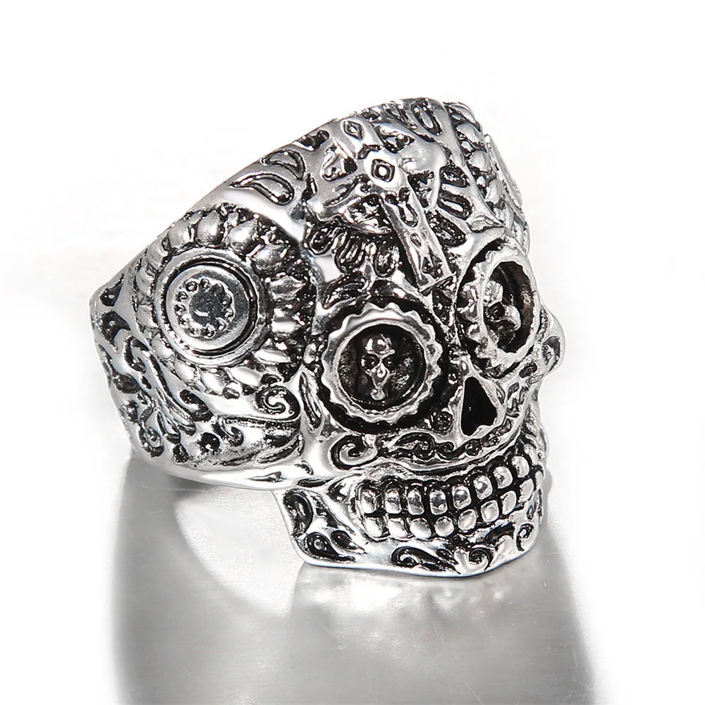 

Halloween skull head punk ring silver fashion men and women Finger Male Big ring vintage Hip Hop jewelry wholesale