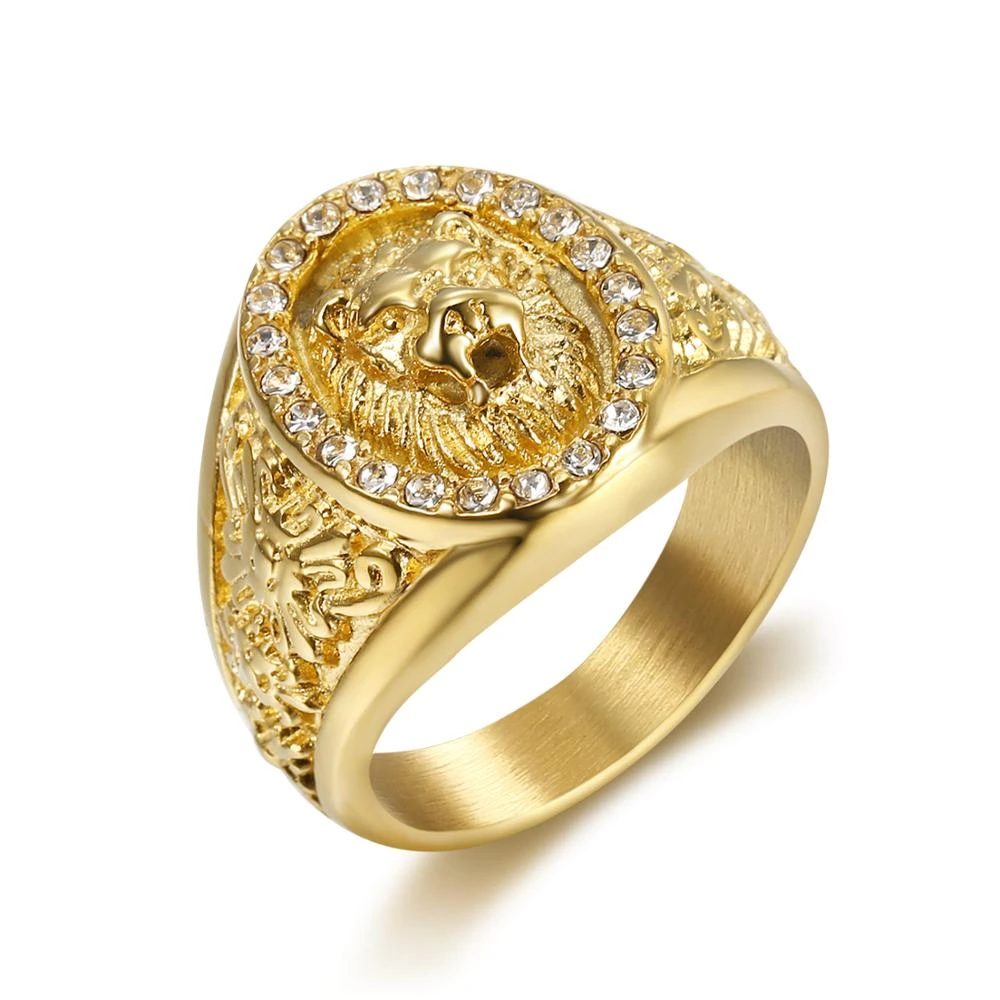 Anillo acero inoxidable con forma de cabeza de león para mujer, joya de oro, cristal, animal, regalo de joyería para envío directo, 316| Anillos| - AliExpress