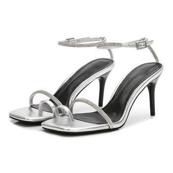 

2020 Bling Crystal Narrow Band Woman Gladiator Sandals Ankle Strap Women Shoes High Thin Heel Stiletto Wedding Dress Sandals