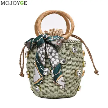 

Rattan handle woven women bag 2020 New diamond Pearl straw small handbag wild style women bag ins rattan shoulder beach bag