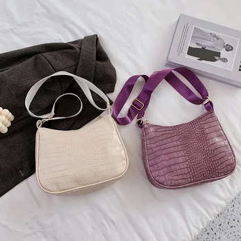 

Women PU Leather Solid Handbags Clutches Fashion Alligator Pattern Crossbody Bag Popular Simple Female Daily Bag