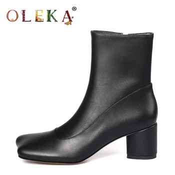 

OLEKA Knee-high Winter Ladies Boots Square Heel Rome Square Toe Women Ankle Boots Fashion Style Western New AS495