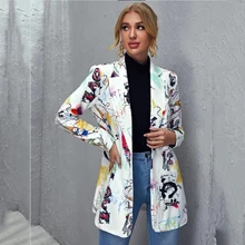 2021NEW Letter Irregular Printing Blazer Women Jacket Vintage Plus Size Elegant Lady Coat Spring Fall New Fashion Streetwear