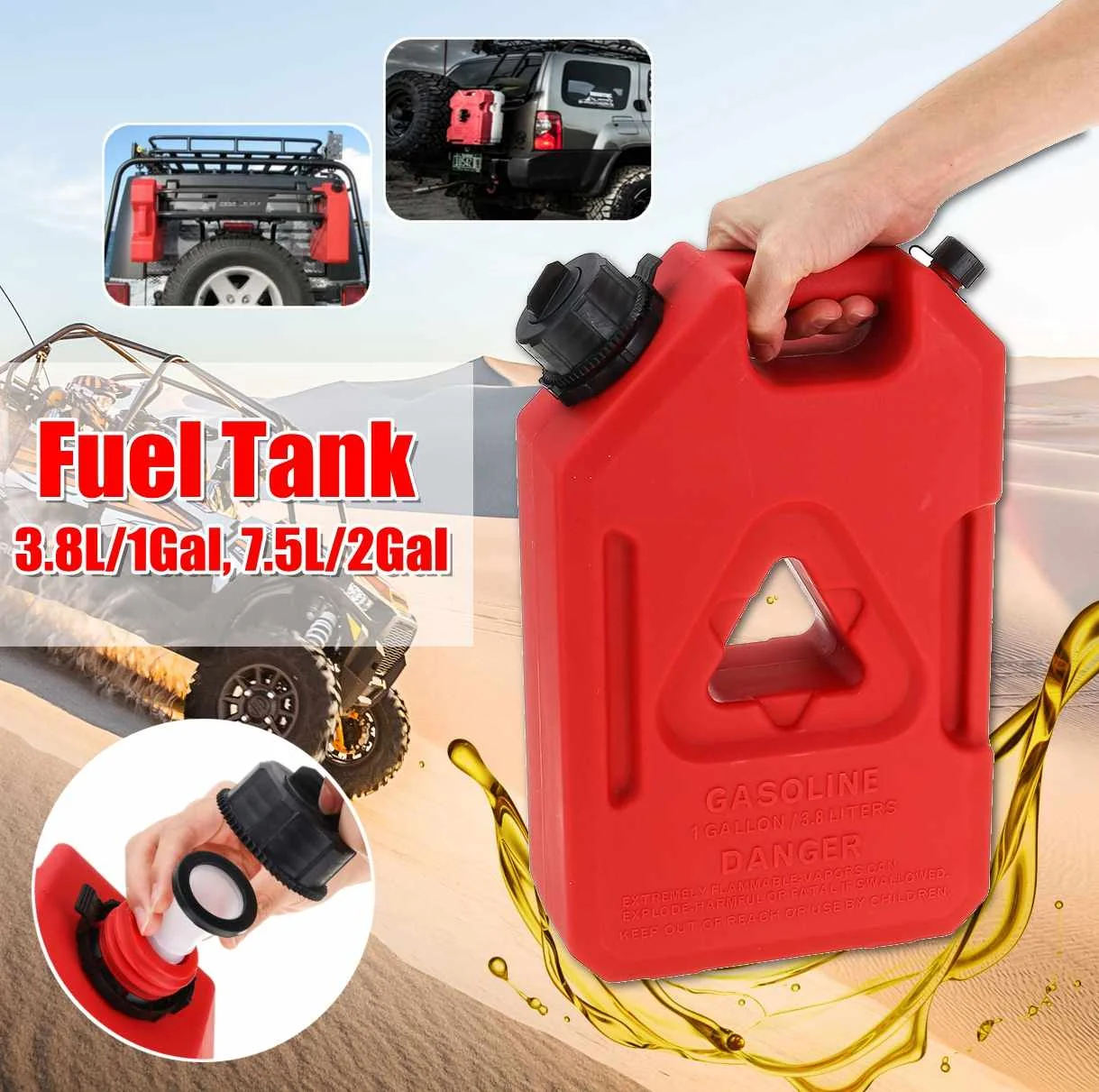 Hcalory 3.8L/7.5L топливный бак канистра для газа канистры красные пластиковые газовые дизельные бензиновые контейнеры для масла бензиновое крепление автомобиля мотоцикла