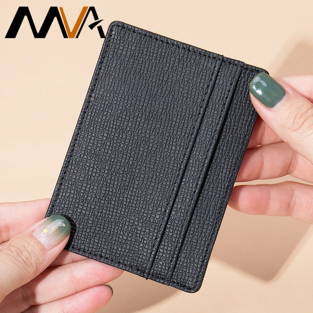 MVA-cartera de bolsillo frontal de cuero para hombre y mujer, billetera delgada de cuero seguro minimalista, tarjetero de identificación de negocios, RFID, 7586