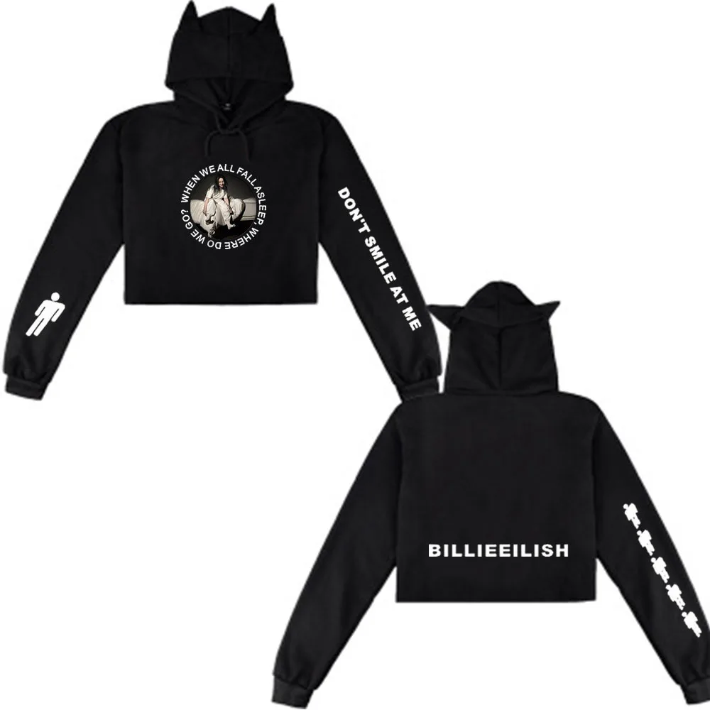 Kpop Billie Eilish Sweatshirt Women Kawaii Long Sleeve Eilish Merch Lothse  Unisex Pullovers Aesthetic Hoodie Exposed navel Tops|Hoodies & Sweatshirts|  - AliExpress