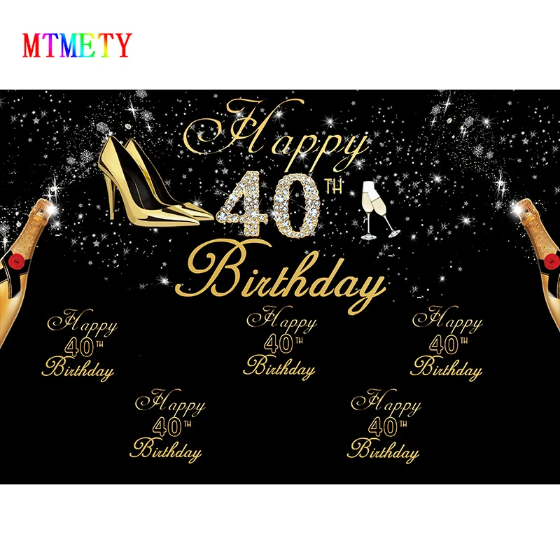 Mtmety Or 30 40 50 60th Anniversaire Photographie Toile De Fond Brillant Talons Hauts Fond Champagne Quarante Ans Banniere De Fete Aliexpress