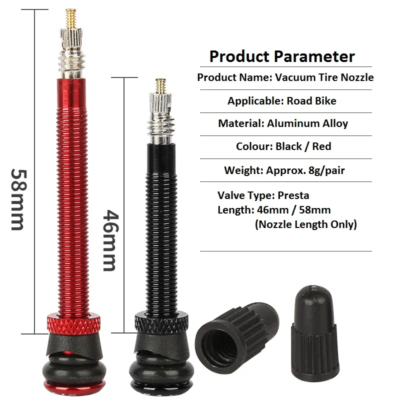 Вакуумная насадка на колесо для шоссейного велосипеда, бескамерный клапан Presta, стержень 46 мм, 58 мм, без трубок, французский клапан, адаптер, велосипедный клапан с сердечником
