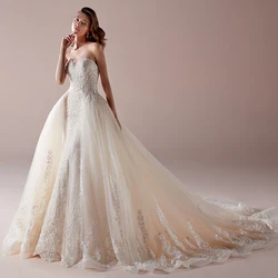 White Luxury Wedding Dress Long Sleeve Lace Ball Gown O-neck 3D Flower Bridal Dresses Court Train Custom Made Wedding Gown